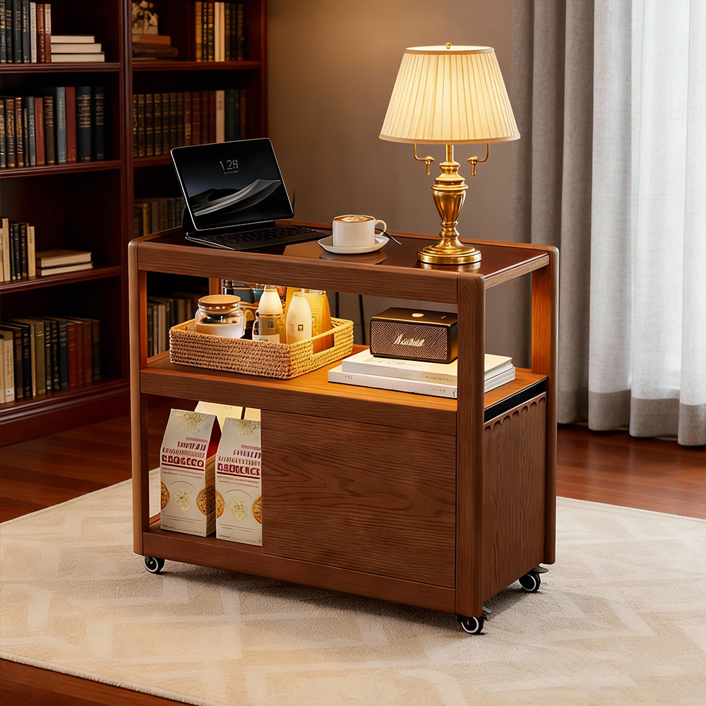 Solid Wood Sofa Side Table Side Cabinet Living Room Trolley Movable Table