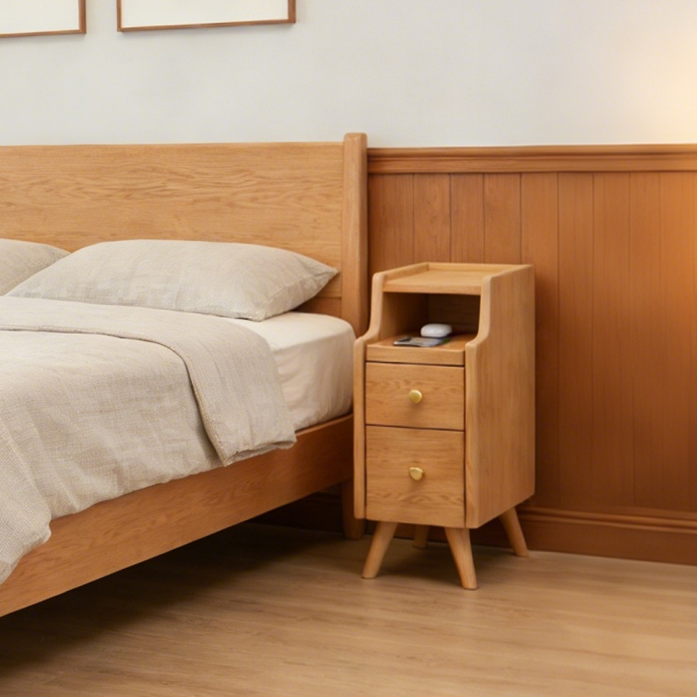 Mini Bedroom Solid Wood Nightstand Sofa Gap Slim Storage Cabinet