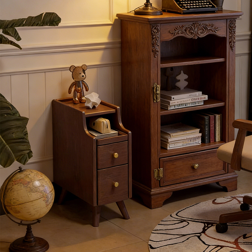 Mini Bedroom Solid Wood Nightstand Sofa Gap Slim Storage Cabinet