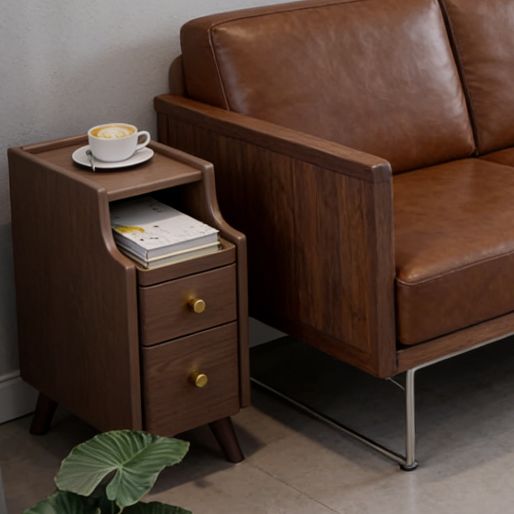 Mini Bedroom Solid Wood Nightstand Sofa Gap Slim Storage Cabinet
