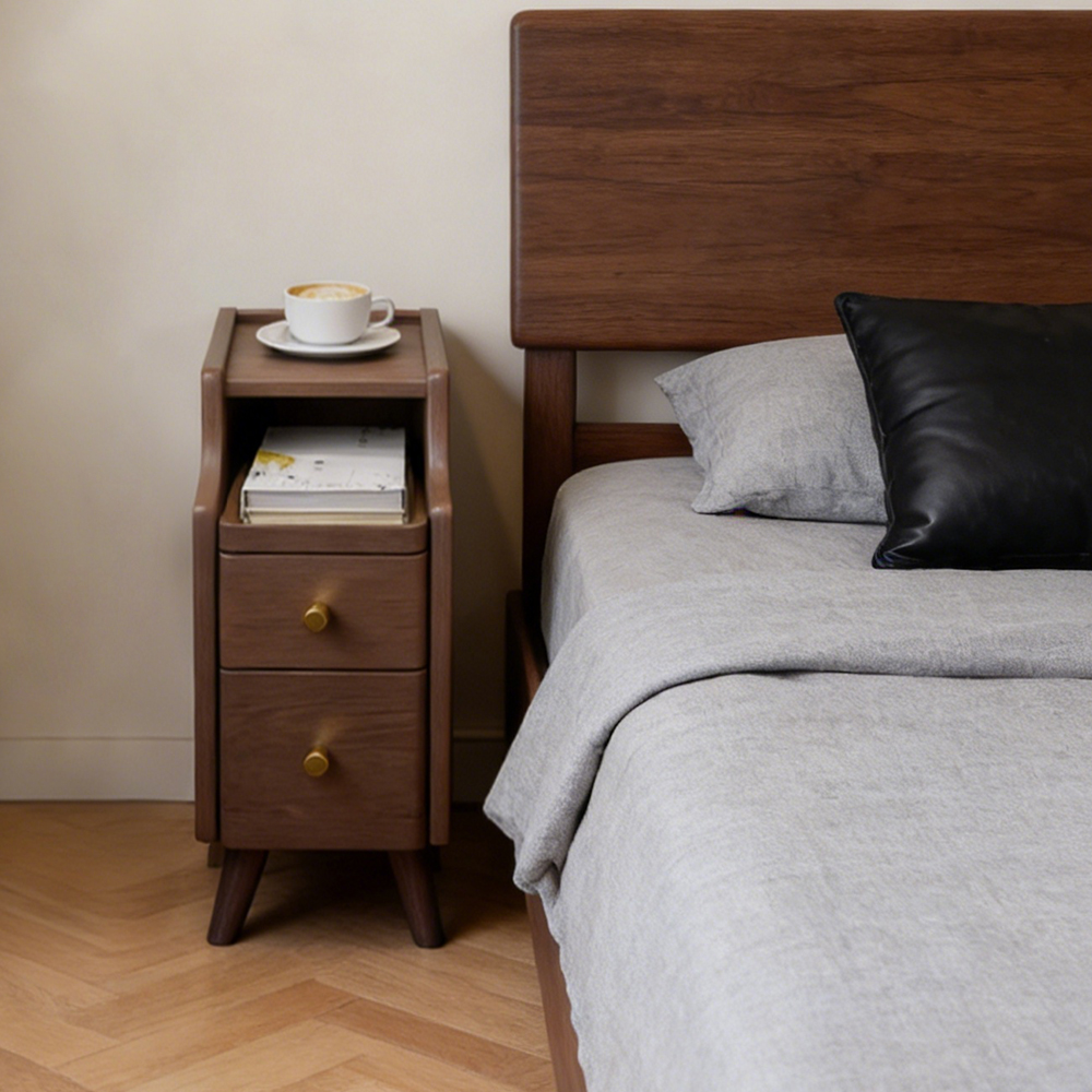 Mini Bedroom Solid Wood Nightstand Sofa Gap Slim Storage Cabinet