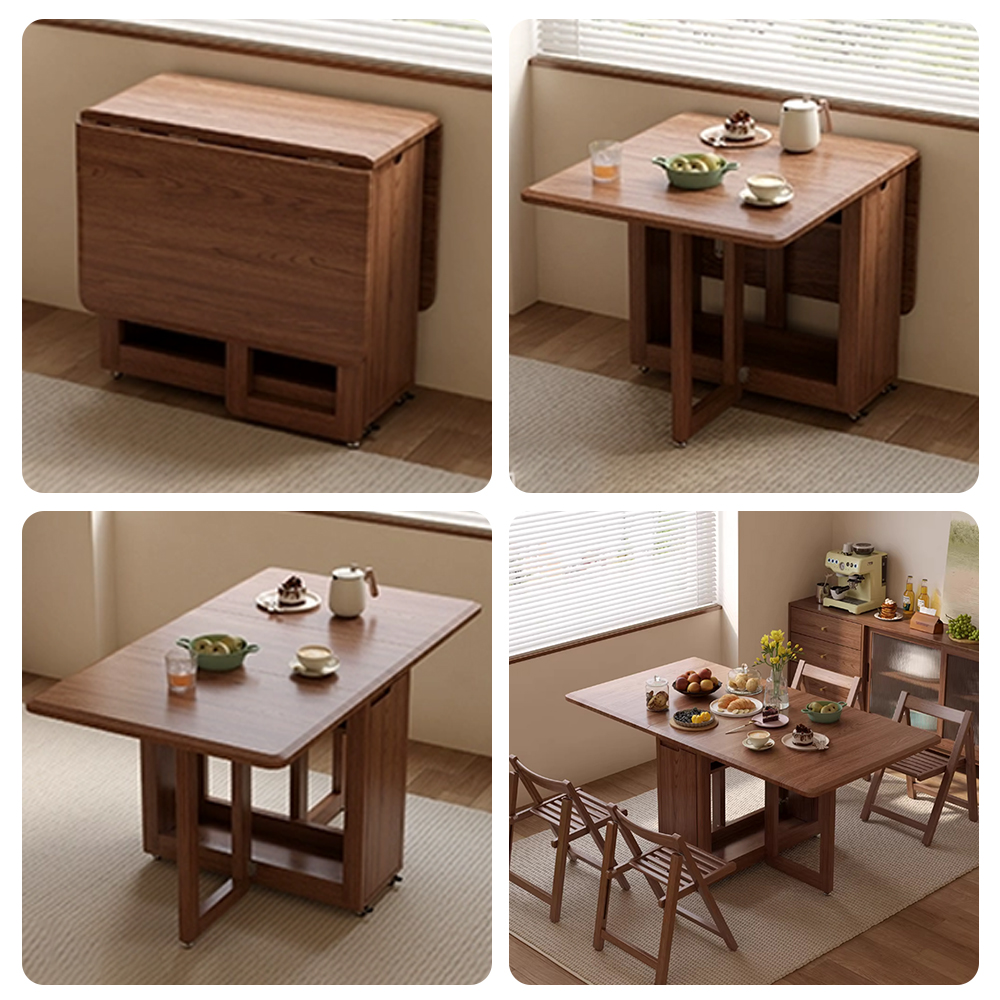 Solid Wood Folding Dining Table Small Apartment Rectangular Dining Table