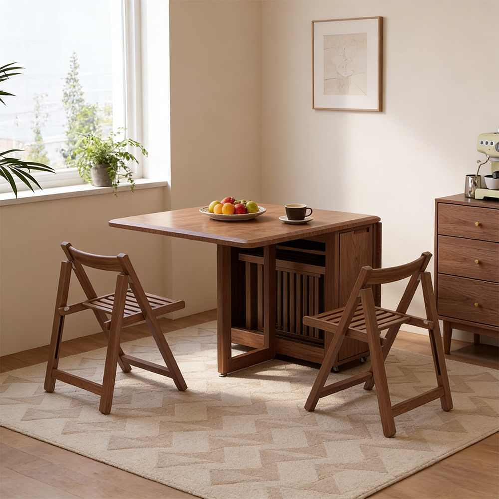 Solid Wood Folding Dining Table Small Apartment Rectangular Dining Table
