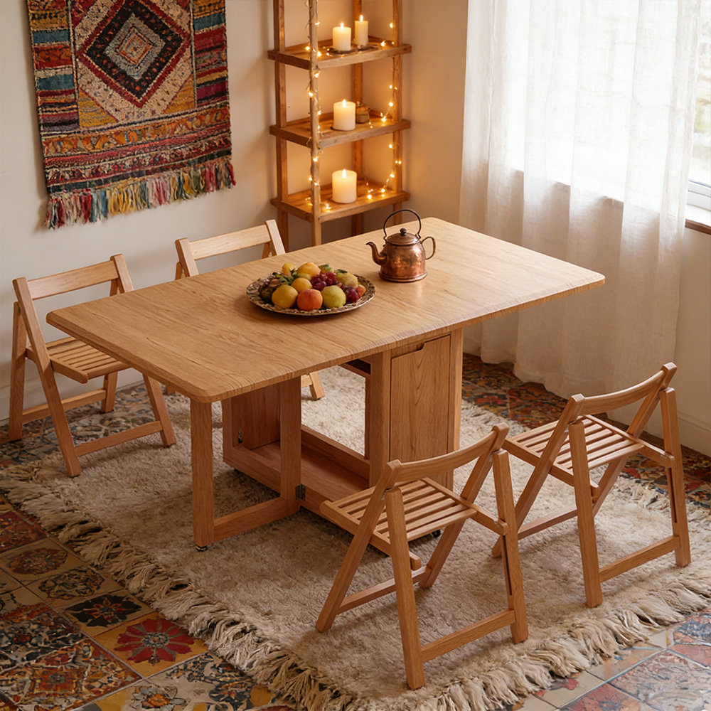 Solid Wood Folding Dining Table Small Apartment Rectangular Dining Table