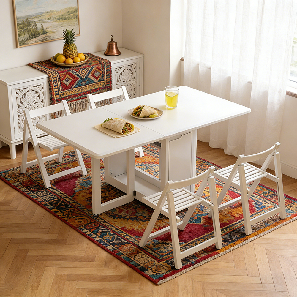 Solid Wood Folding Dining Table Small Apartment Rectangular Dining Table