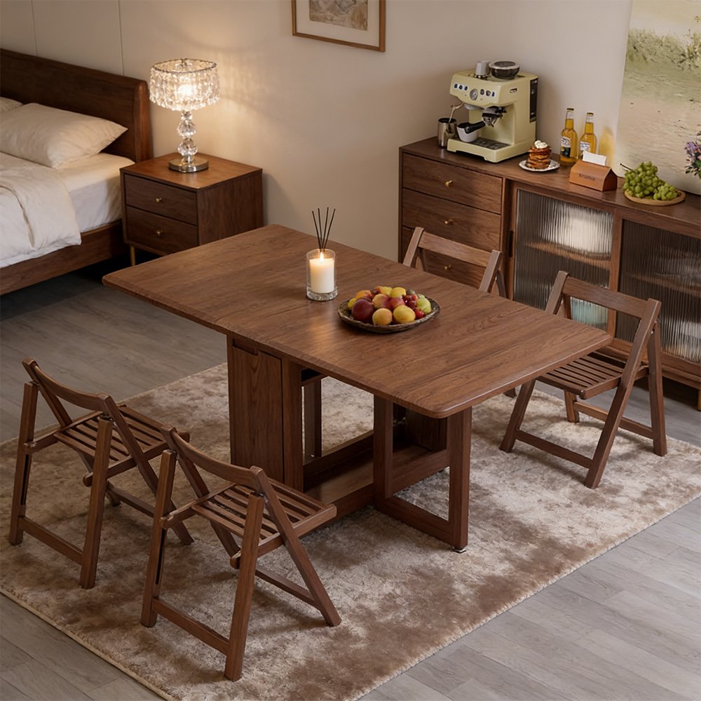 Solid Wood Folding Dining Table Small Apartment Rectangular Dining Table