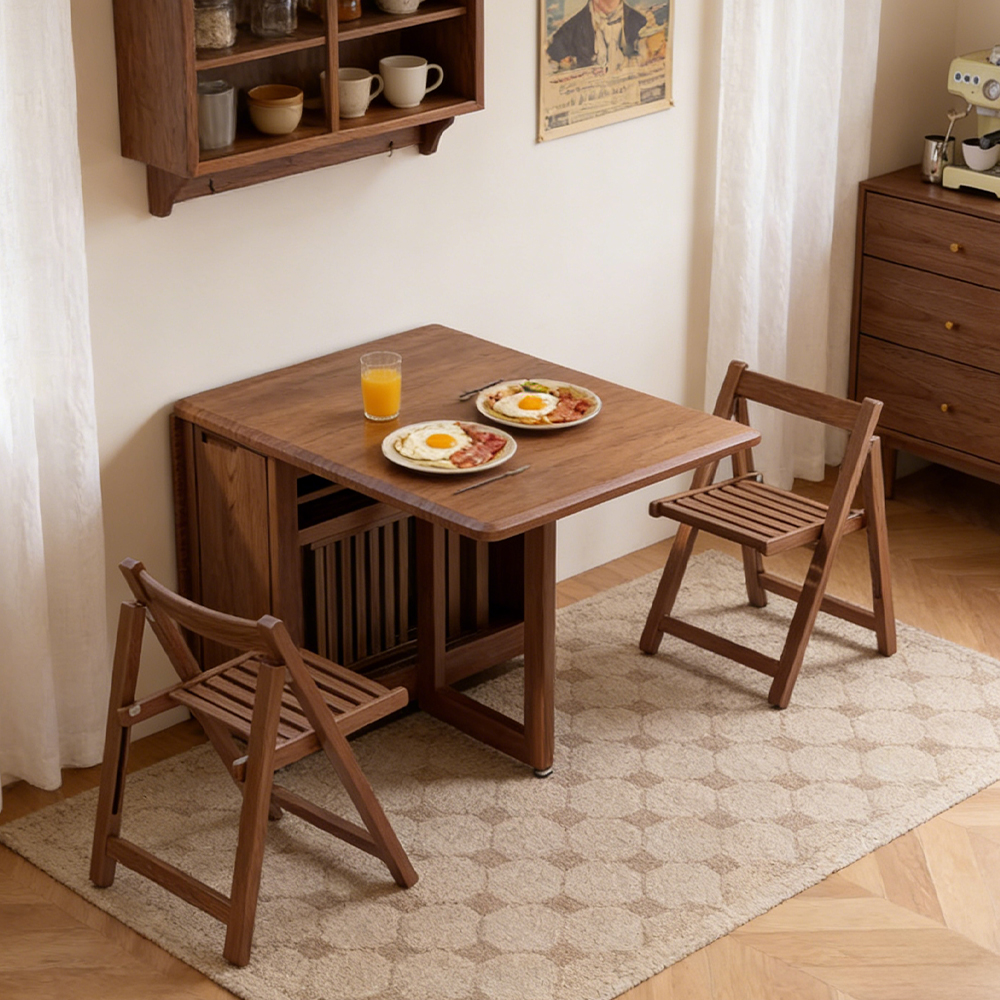 Solid Wood Folding Dining Table Small Apartment Rectangular Dining Table