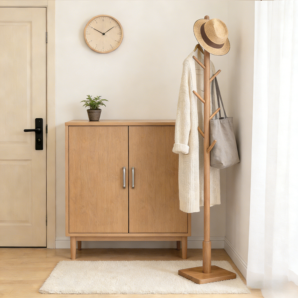 Tree Shaped Single Head Vertical Floor Coat Rack Bedroom Minimalist Solid Wood Hanger