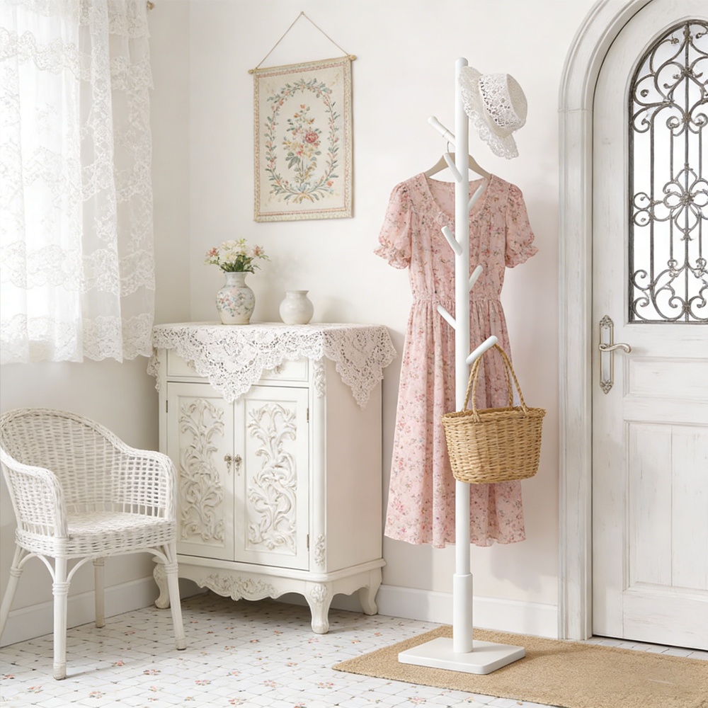 Tree Shaped Single Head Vertical Floor Coat Rack Bedroom Minimalist Solid Wood Hanger