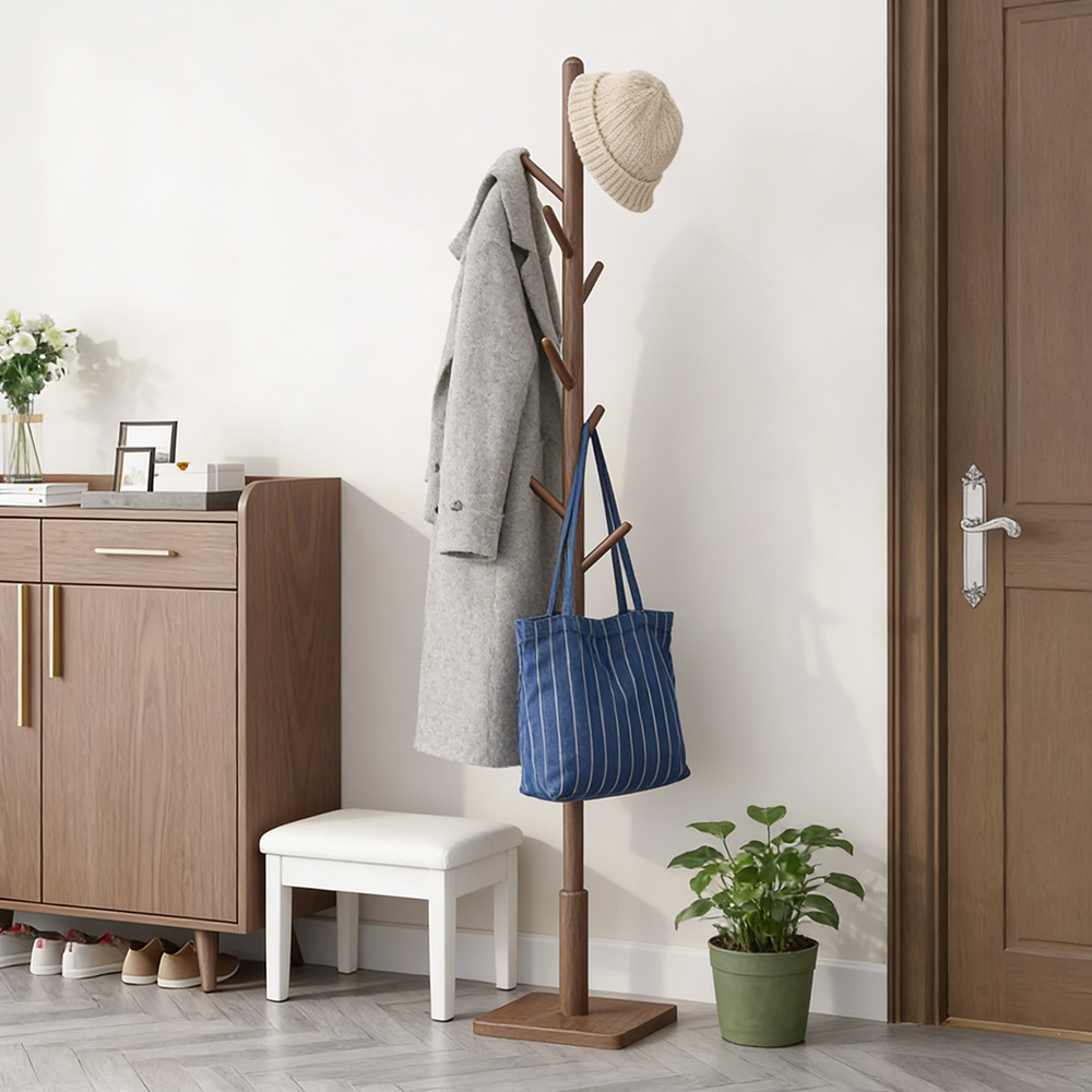 Tree Shaped Single Head Vertical Floor Coat Rack Bedroom Minimalist Solid Wood Hanger