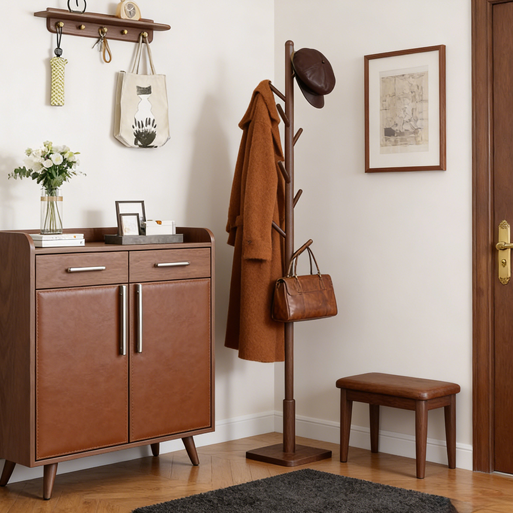 Tree Shaped Single Head Vertical Floor Coat Rack Bedroom Minimalist Solid Wood Hanger