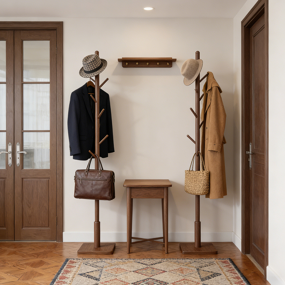 Tree Shaped Single Head Vertical Floor Coat Rack Bedroom Minimalist Solid Wood Hanger