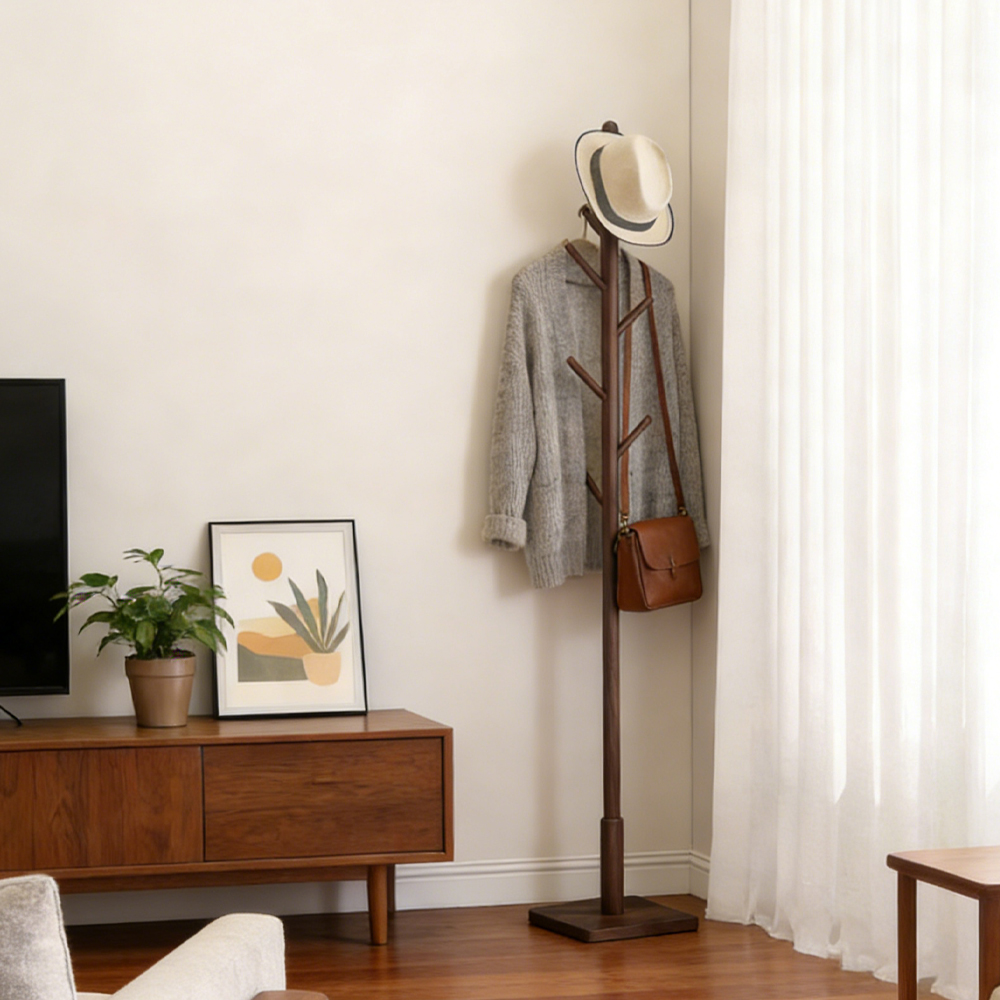 Tree Shaped Single Head Vertical Floor Coat Rack Bedroom Minimalist Solid Wood Hanger
