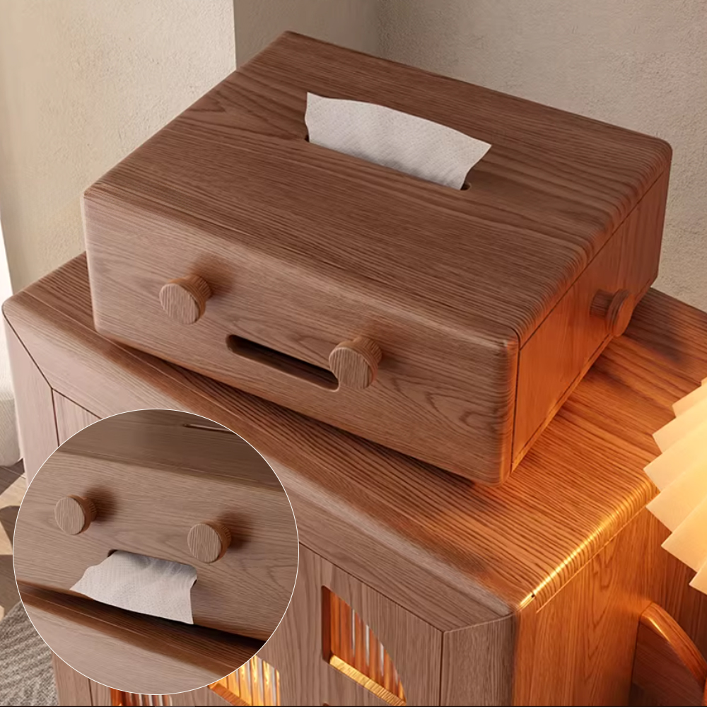 Mobile Robot Solid Wood Nightstand with Lamp Storage Cabinet Living Room Side Cabinet