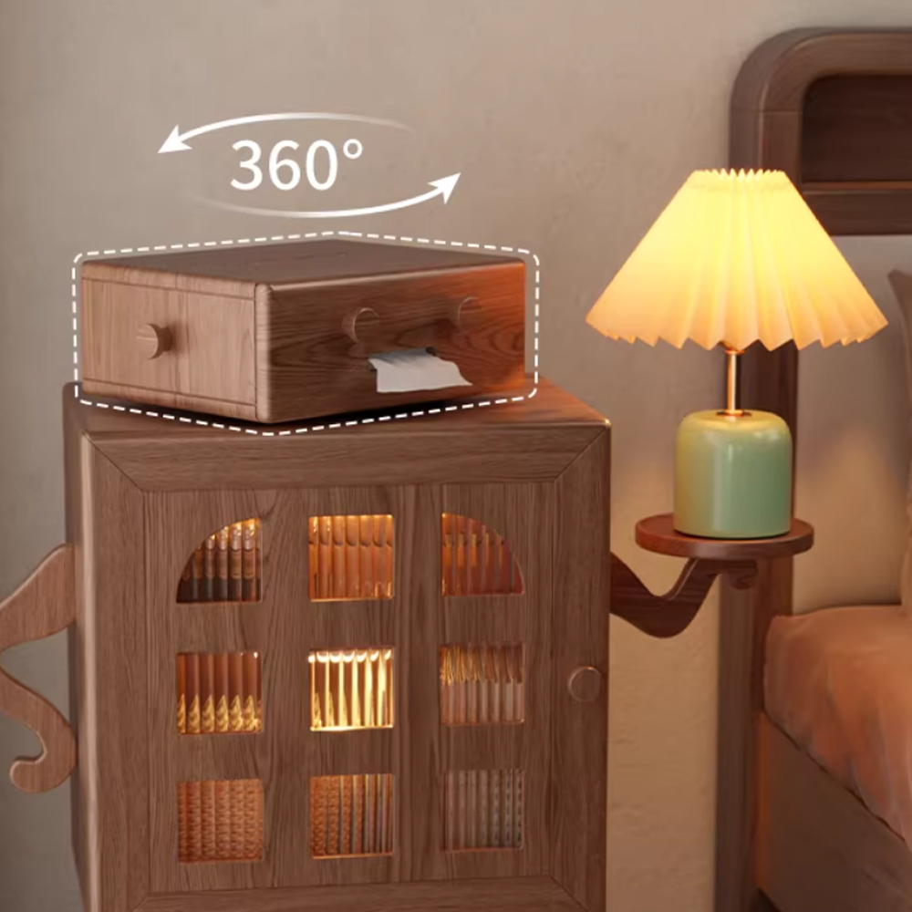 Mobile Robot Solid Wood Nightstand with Lamp Storage Cabinet Living Room Side Cabinet