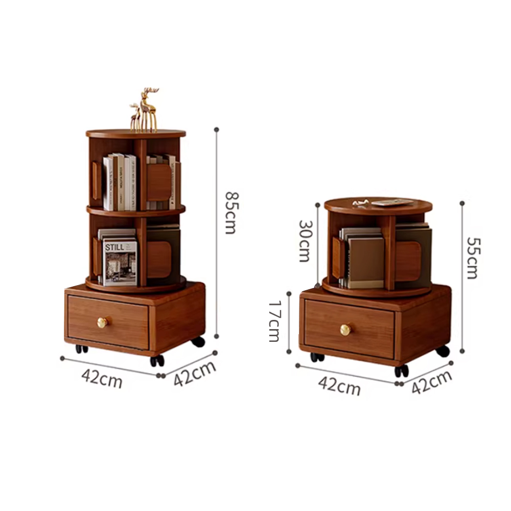 Movable Solid Wood Rotating Bookshelf Bedroom Kids Storage Cabinet Multi Functional Bedside Nightstand