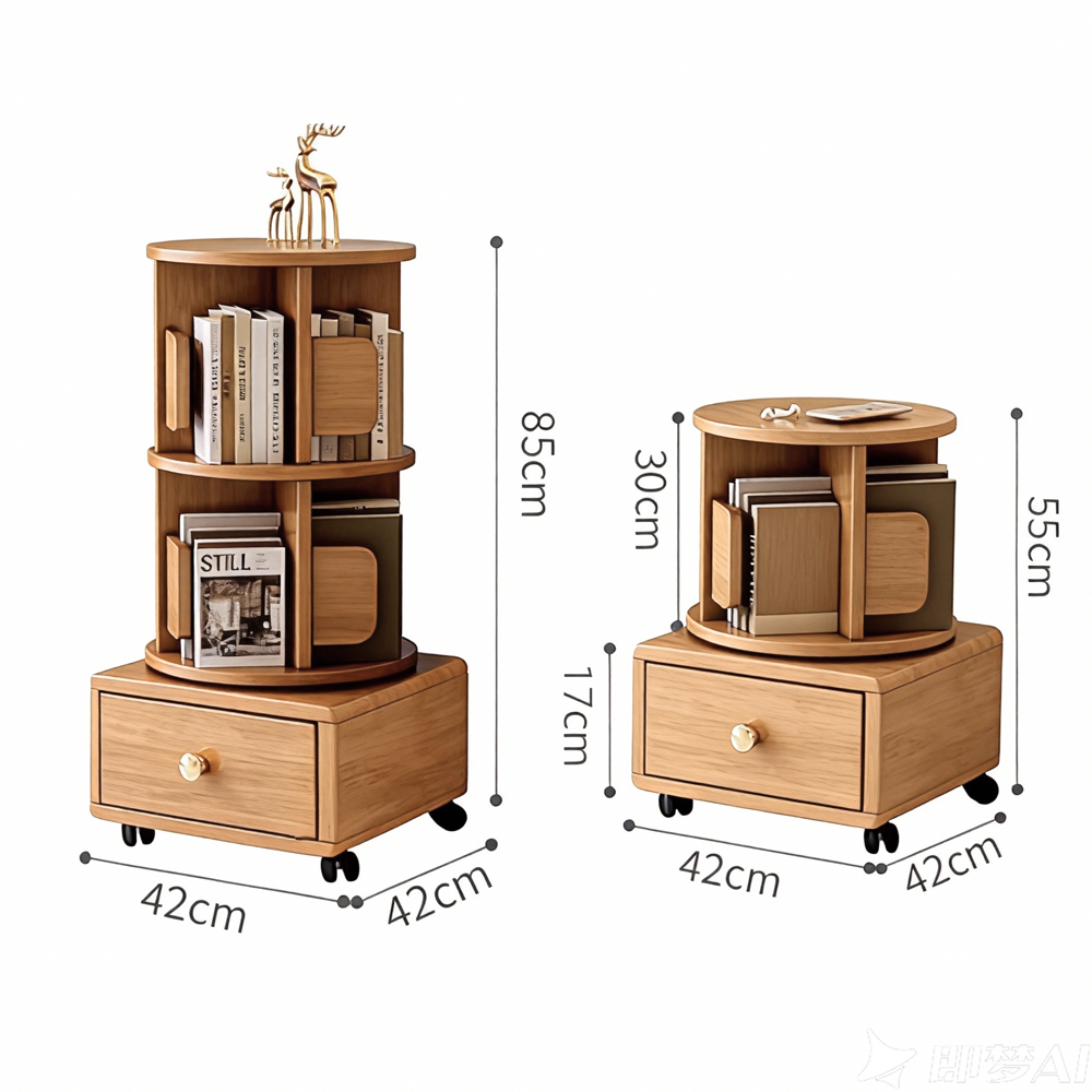 Movable Solid Wood Rotating Bookshelf Bedroom Kids Storage Cabinet Multi Functional Bedside Nightstand