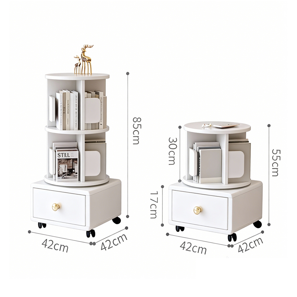 Movable Solid Wood Rotating Bookshelf Bedroom Kids Storage Cabinet Multi Functional Bedside Nightstand