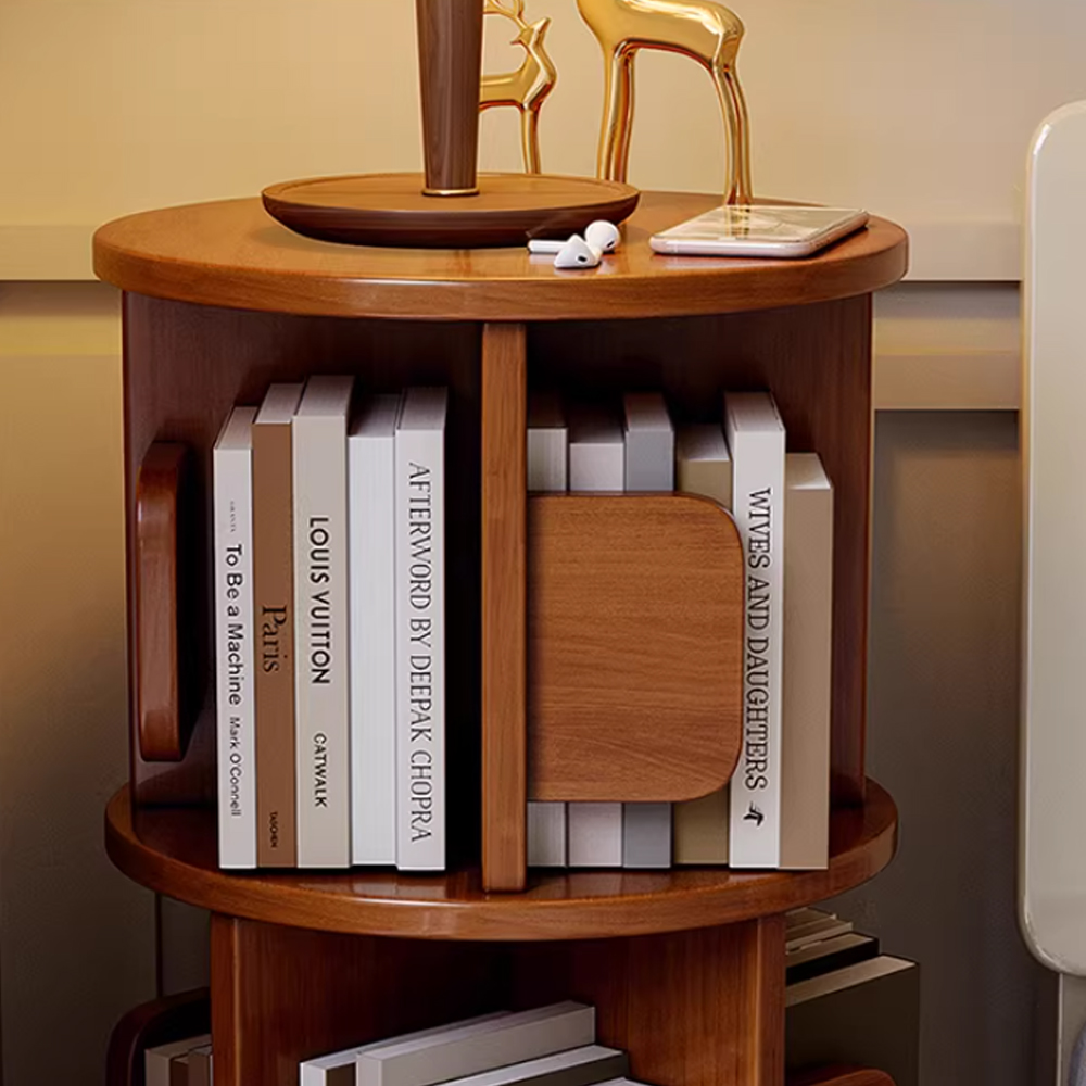 Movable Solid Wood Rotating Bookshelf Bedroom Kids Storage Cabinet Multi Functional Bedside Nightstand