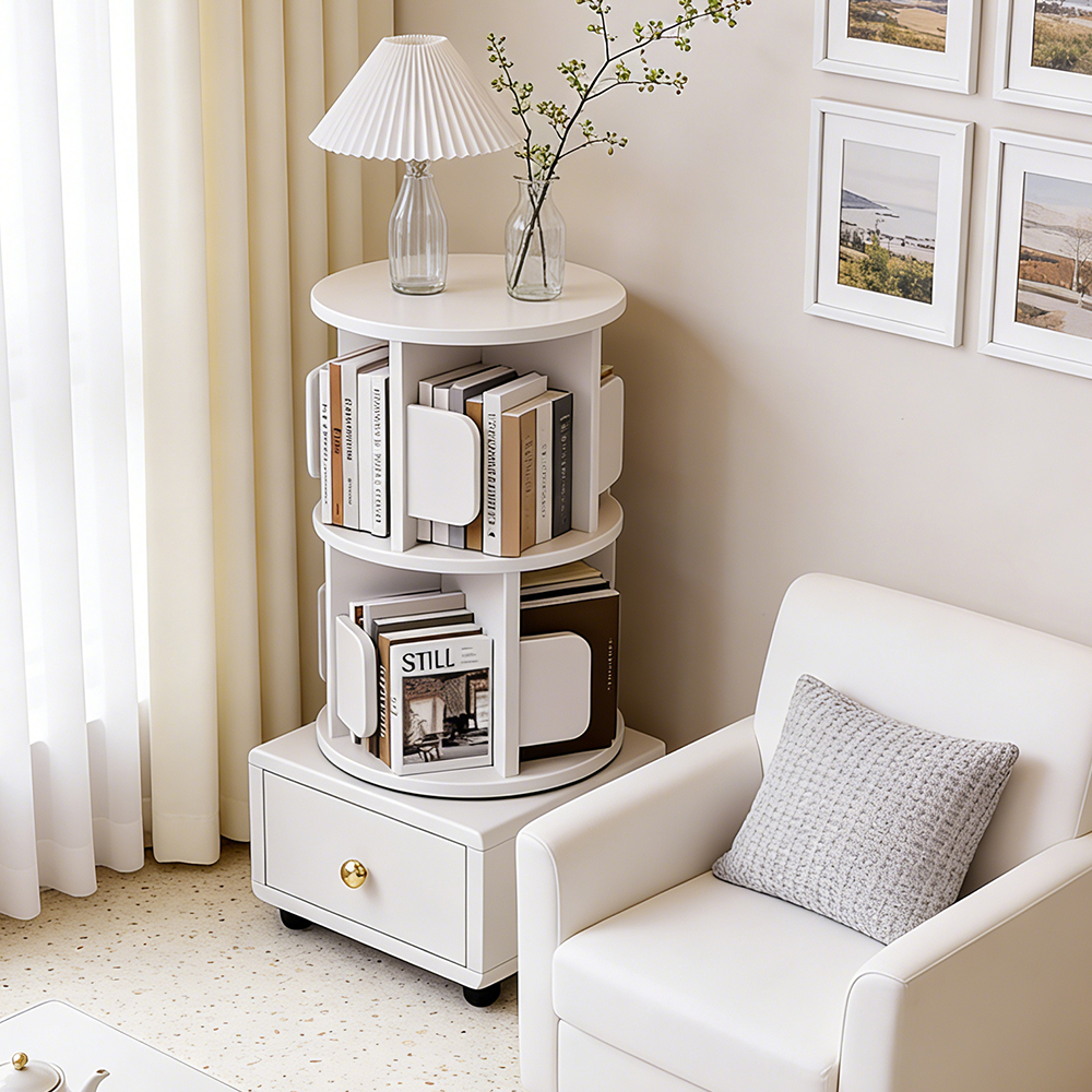 Movable Solid Wood Rotating Bookshelf Bedroom Kids Storage Cabinet Multi Functional Bedside Nightstand