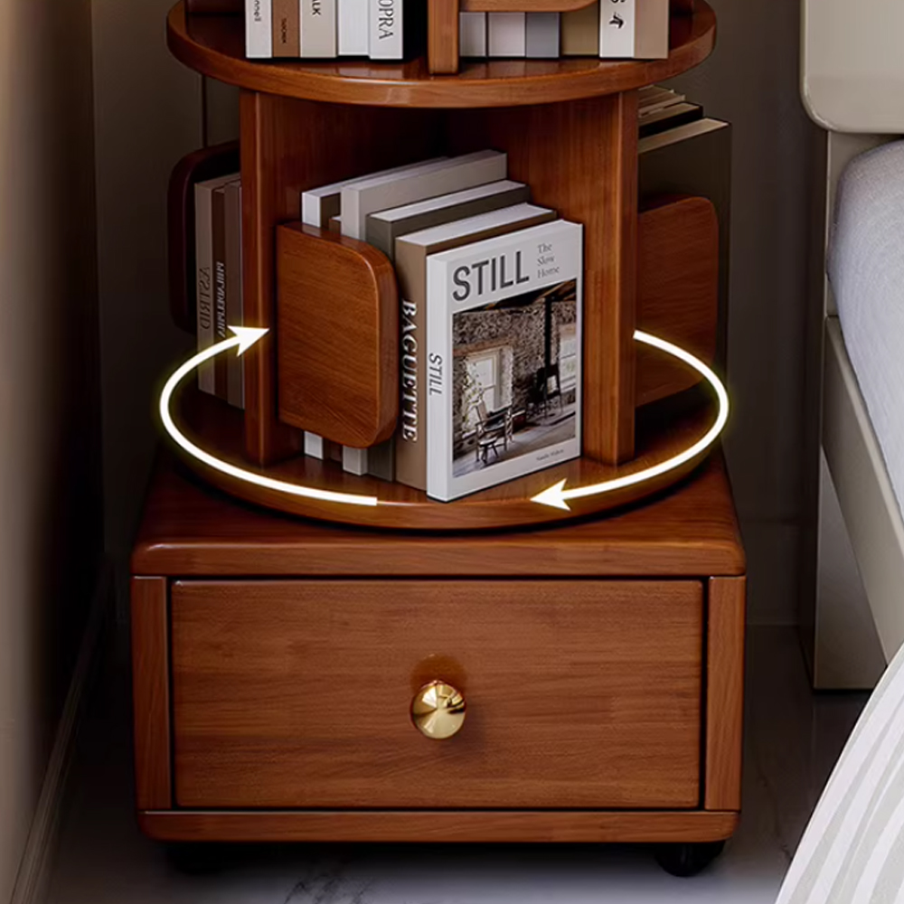 Movable Solid Wood Rotating Bookshelf Bedroom Kids Storage Cabinet Multi Functional Bedside Nightstand