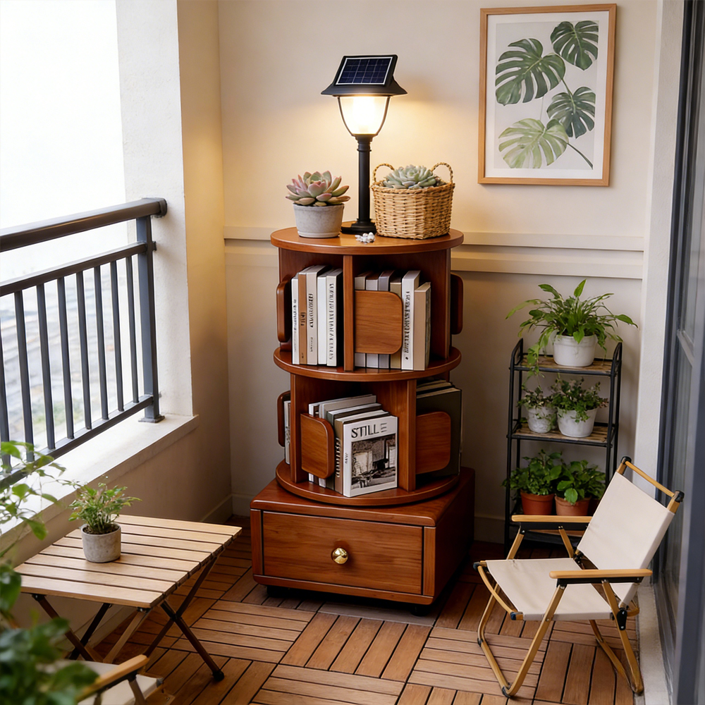 Movable Solid Wood Rotating Bookshelf Bedroom Kids Storage Cabinet Multi Functional Bedside Nightstand