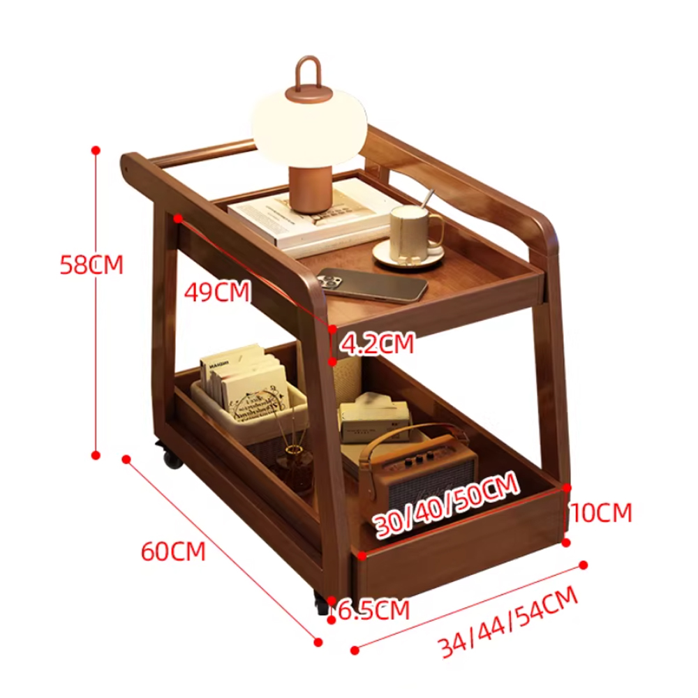 Solid Wood Mobile Side Table Living Room Sofa Side Small Tea Table Home Bedside Storage Cart
