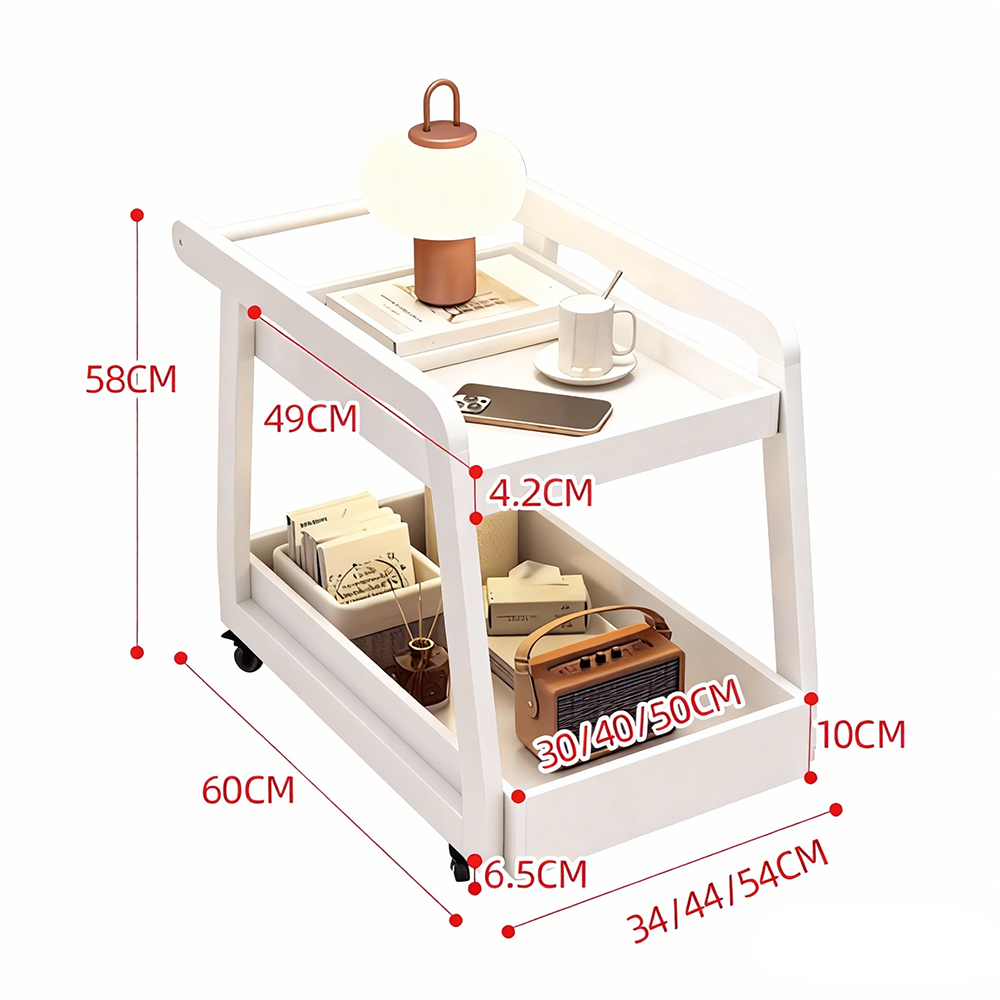 Solid Wood Mobile Side Table Living Room Sofa Side Small Tea Table Home Bedside Storage Cart