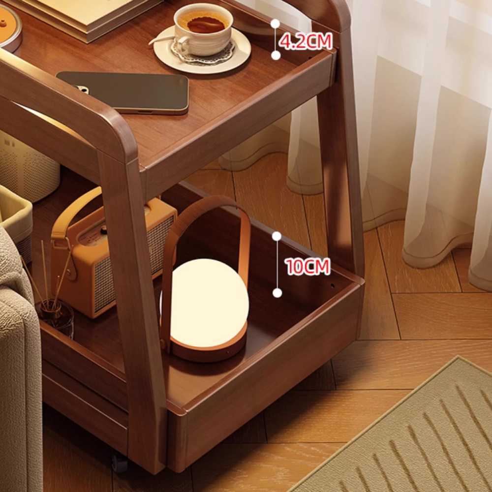 Solid Wood Mobile Side Table Living Room Sofa Side Small Tea Table Home Bedside Storage Cart