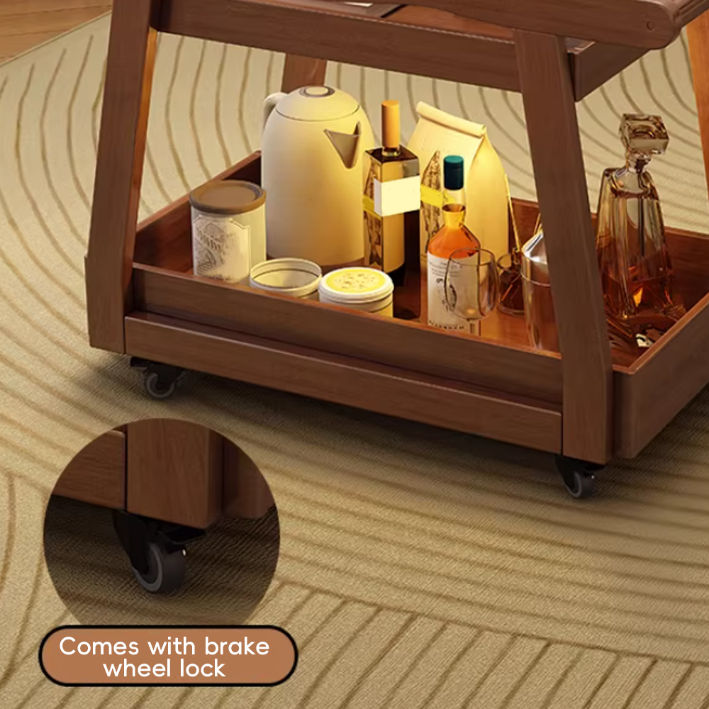 Solid Wood Mobile Side Table Living Room Sofa Side Small Tea Table Home Bedside Storage Cart