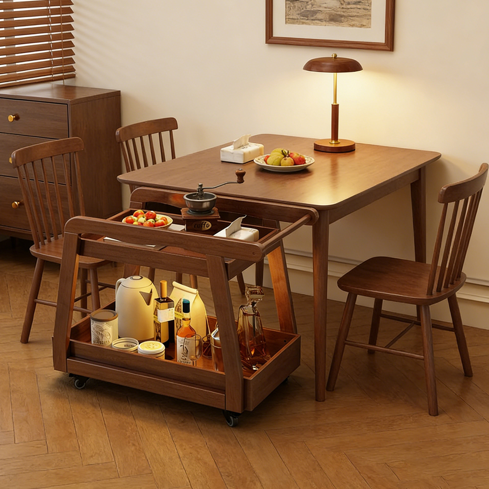 Solid Wood Mobile Side Table Living Room Sofa Side Small Tea Table Home Bedside Storage Cart