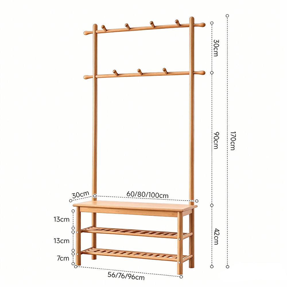Multi Functional Solid Wood Entryway Coat Rack Shoe Rack Combo Entryway Bench
