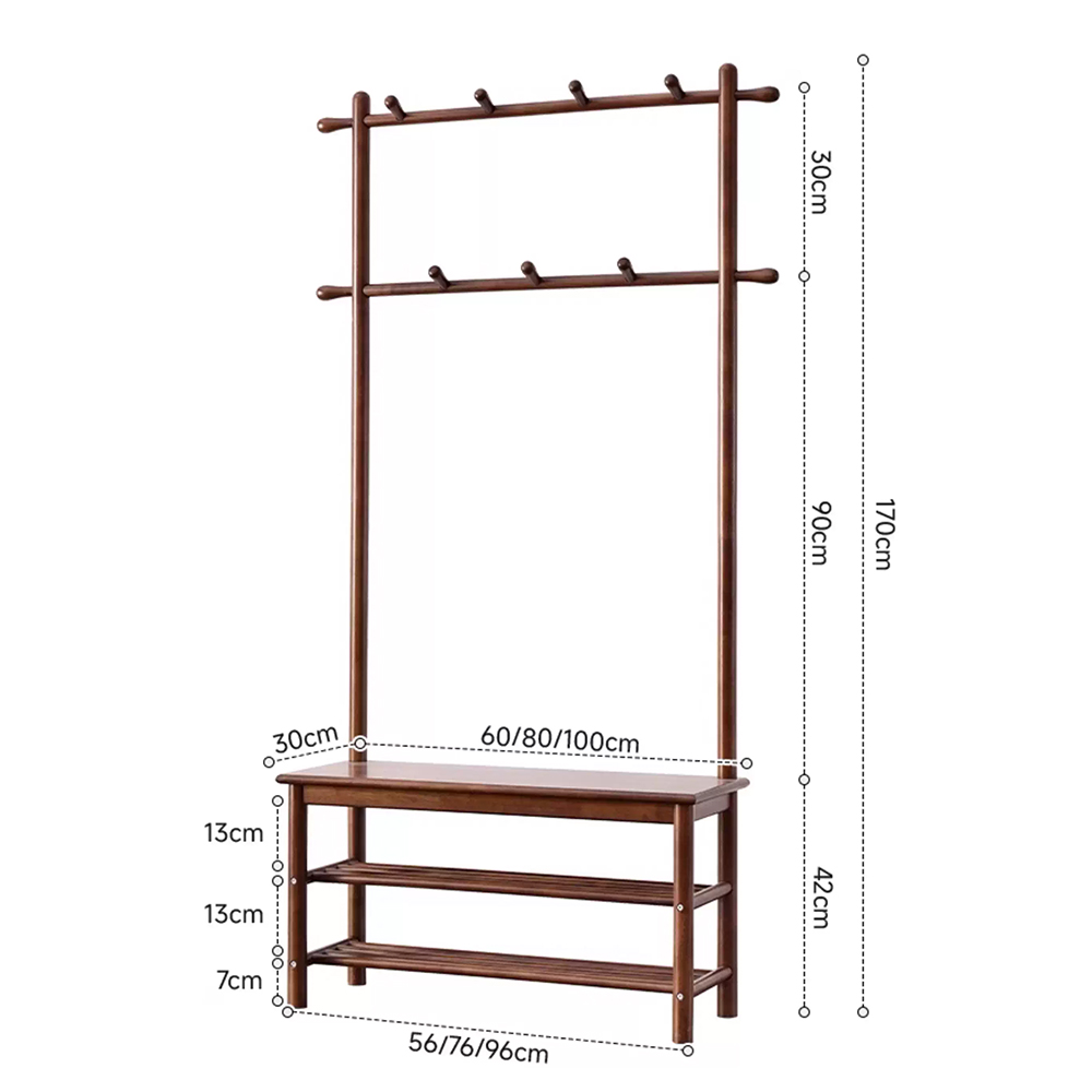 Multi Functional Solid Wood Entryway Coat Rack Shoe Rack Combo Entryway Bench