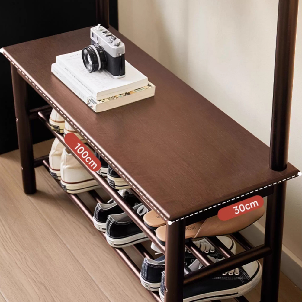 Multi Functional Solid Wood Entryway Coat Rack Shoe Rack Combo Entryway Bench
