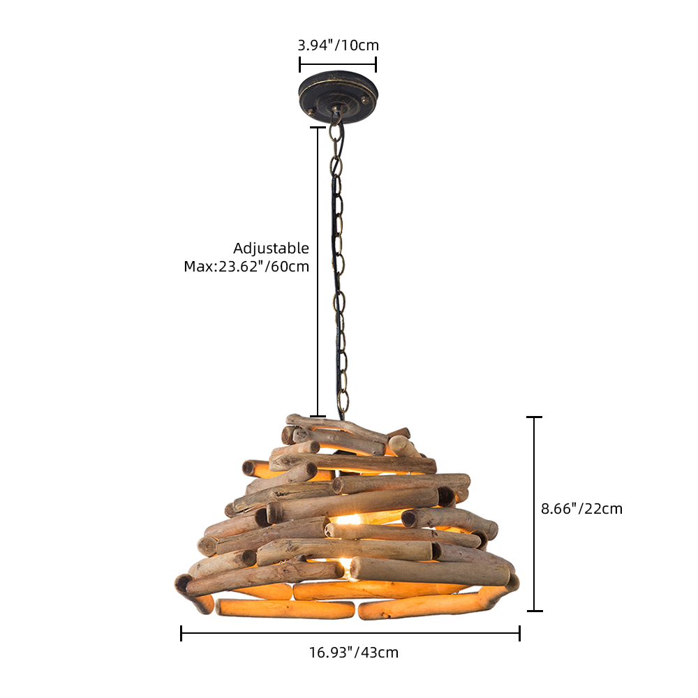 Vintage Hand-woven Solid Wood Branch Dining Room Pendant Light