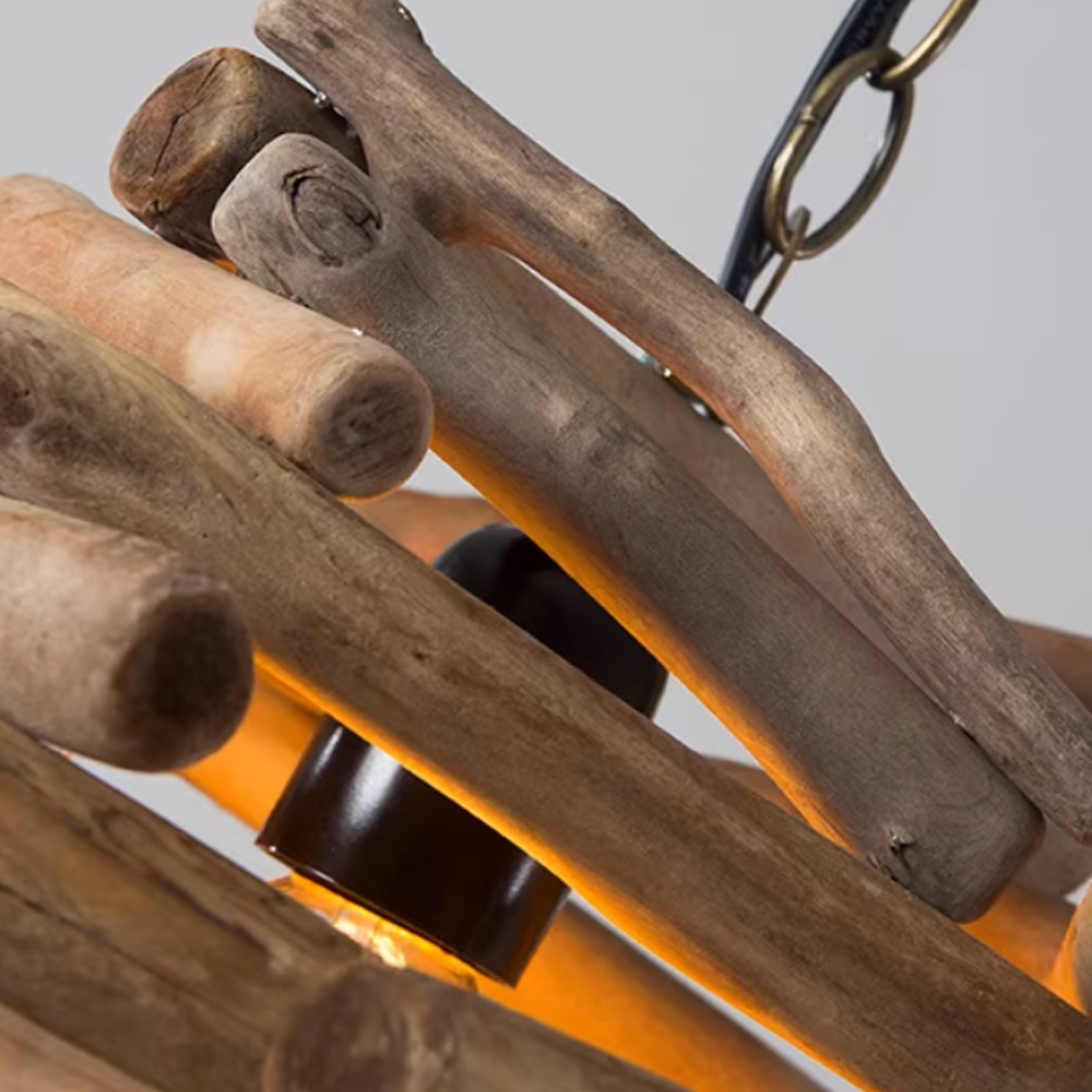 Vintage Hand-woven Solid Wood Branch Dining Room Pendant Light