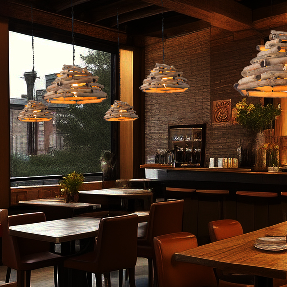 Vintage Hand-woven Solid Wood Branch Dining Room Pendant Light