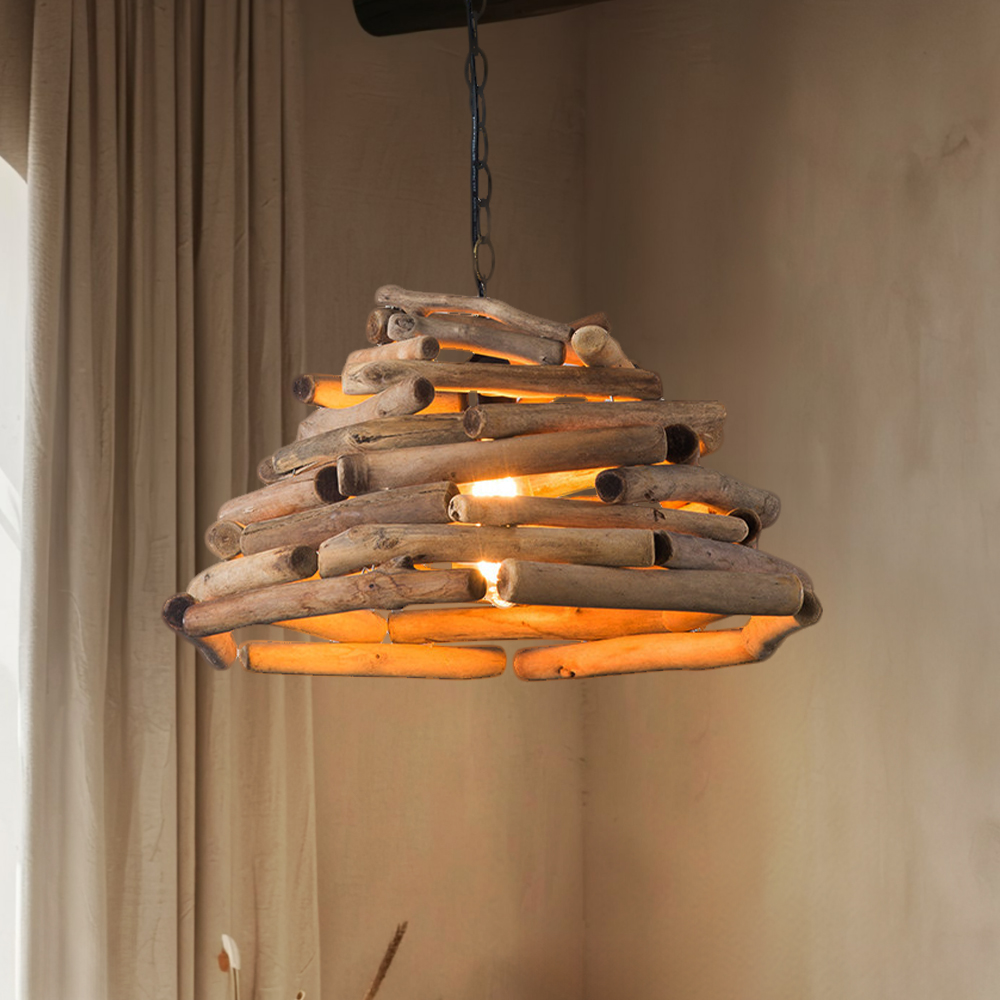 Vintage Hand-woven Solid Wood Branch Dining Room Pendant Light