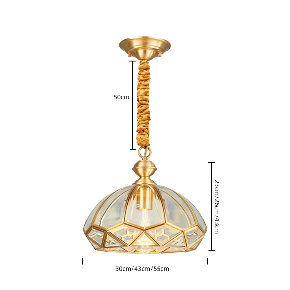 Solid Brass Outdoor Waterproof Glass Pendant Light Dining Room Retro Diamond Grid Chandelier