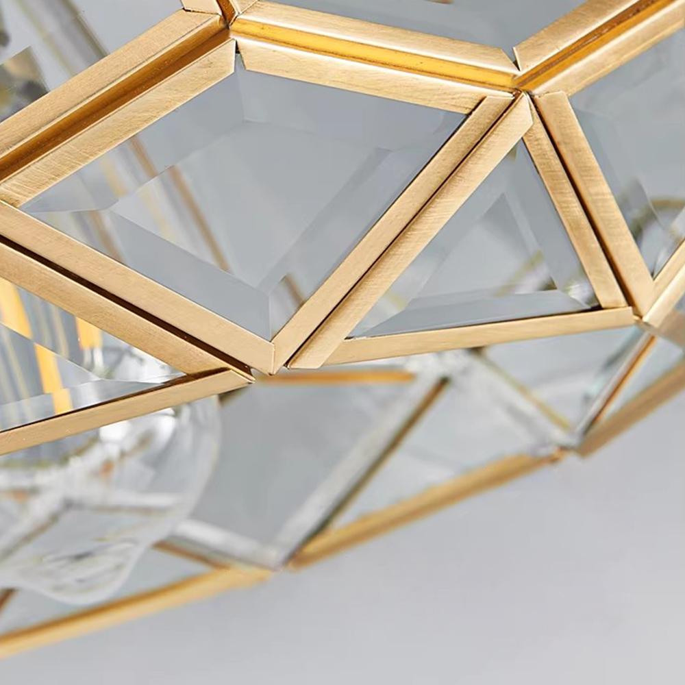 Solid Brass Outdoor Waterproof Glass Pendant Light Dining Room Retro Diamond Grid Chandelier