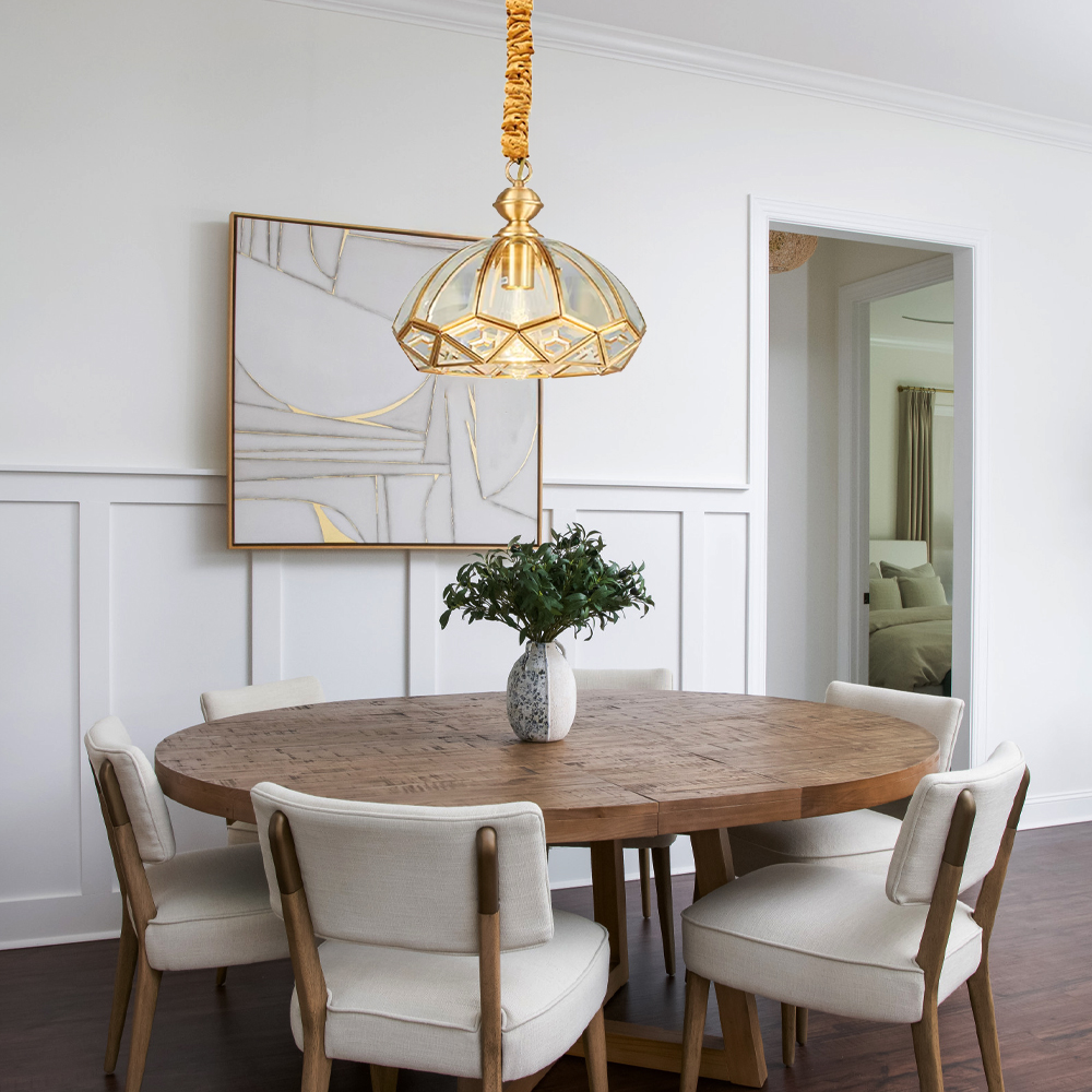 Solid Brass Outdoor Waterproof Glass Pendant Light Dining Room Retro Diamond Grid Chandelier