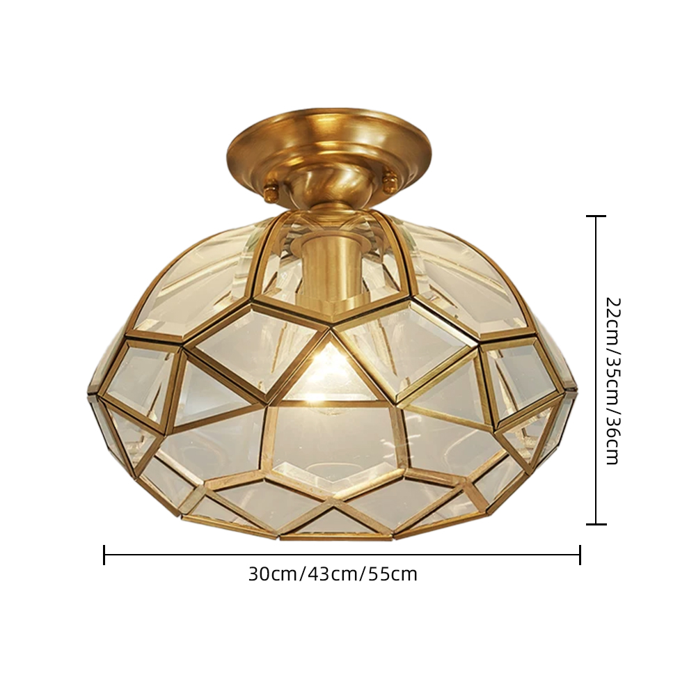 Solid Brass Outdoor Waterproof Glass Pendant Light Dining Room Retro Diamond Grid Chandelier