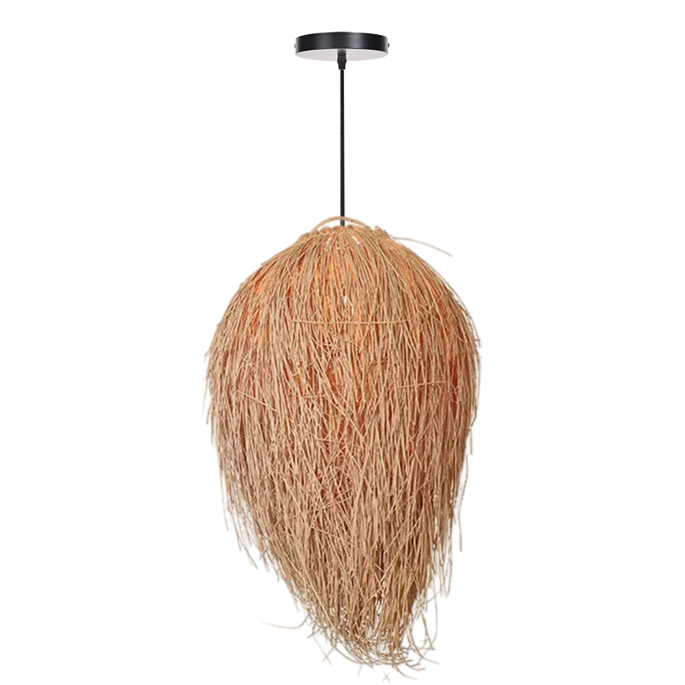 Japanese Style Grass Pendant Lights Hand-wove Lampshade For Dining Room