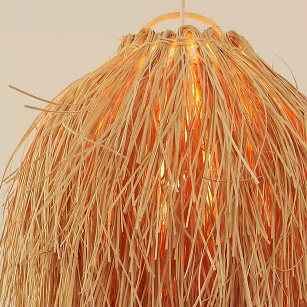 Japanese Style Grass Pendant Lights Hand-wove Lampshade For Dining Room