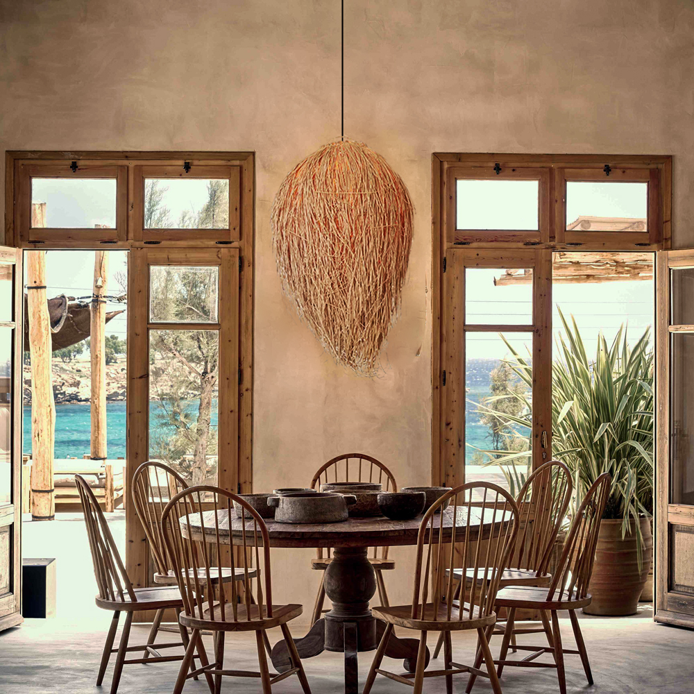 Japanese Style Grass Pendant Lights Hand-wove Lampshade For Dining Room