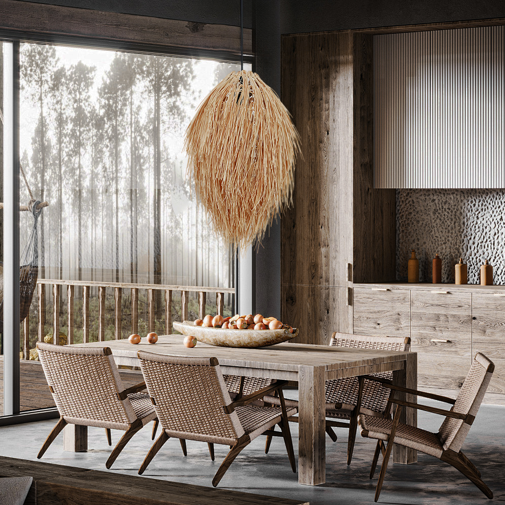 Japanese Style Grass Pendant Lights Hand-wove Lampshade For Dining Room