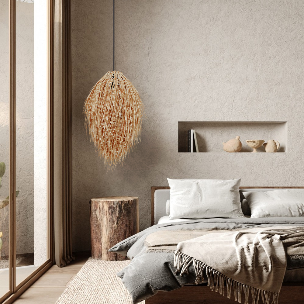 Japanese Style Grass Pendant Lights Hand-wove Lampshade For Dining Room