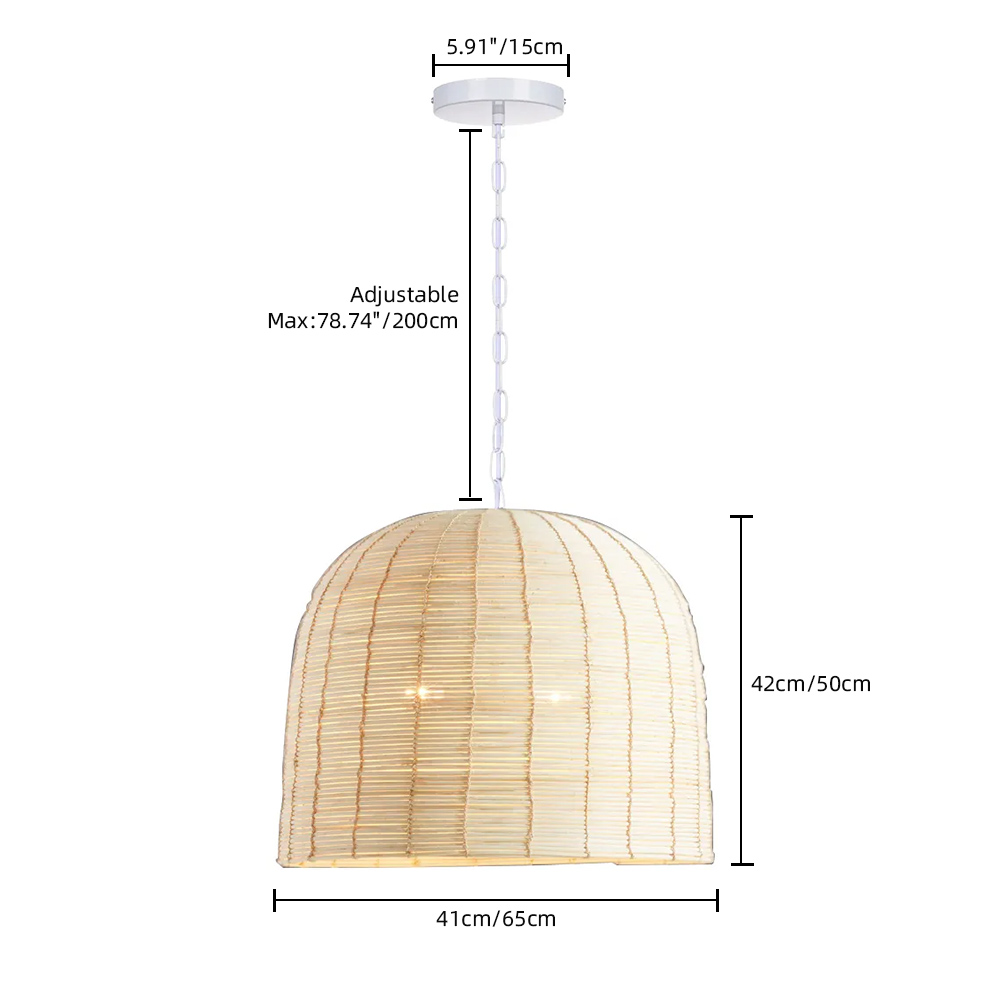 Boho Style Light Colored Rattan Dome Pendant Light for Dining Room