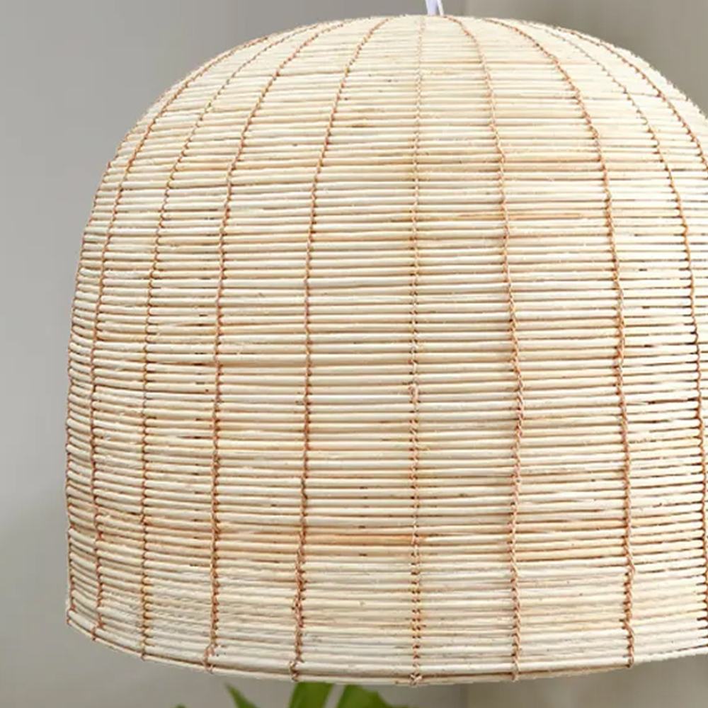 Boho Style Light Colored Rattan Dome Pendant Light for Dining Room