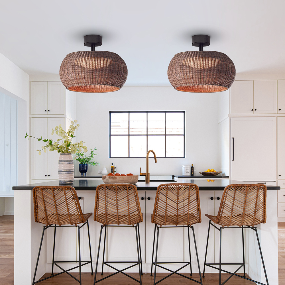 Outdoor Waterproof Rattan Ceiling Lampshade Porch Light